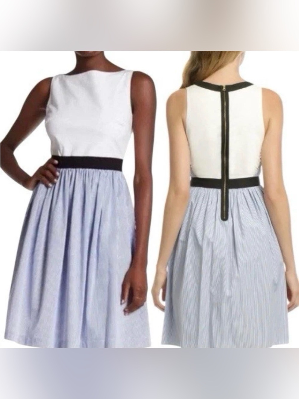 Kate Spade Broome Street Sleeveless White Blue Pinstripe Midi Dress Women’s 4